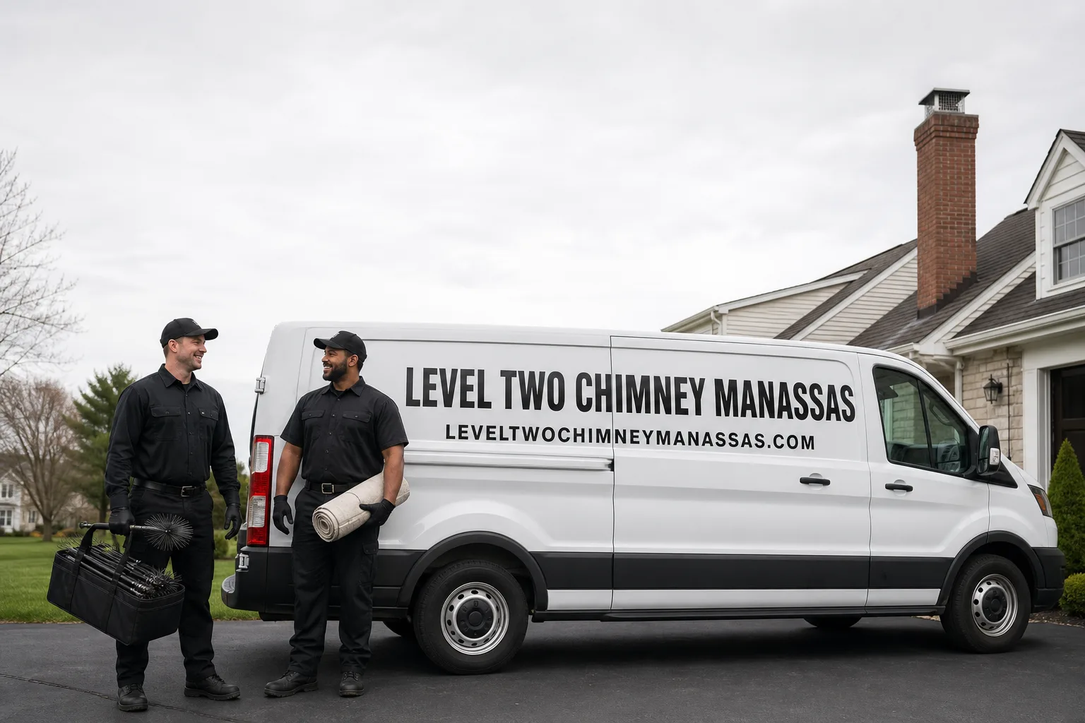 Emberly Chimney Cleaners Manassas chimney cleaning service vehicle and crew in Manassas, VA